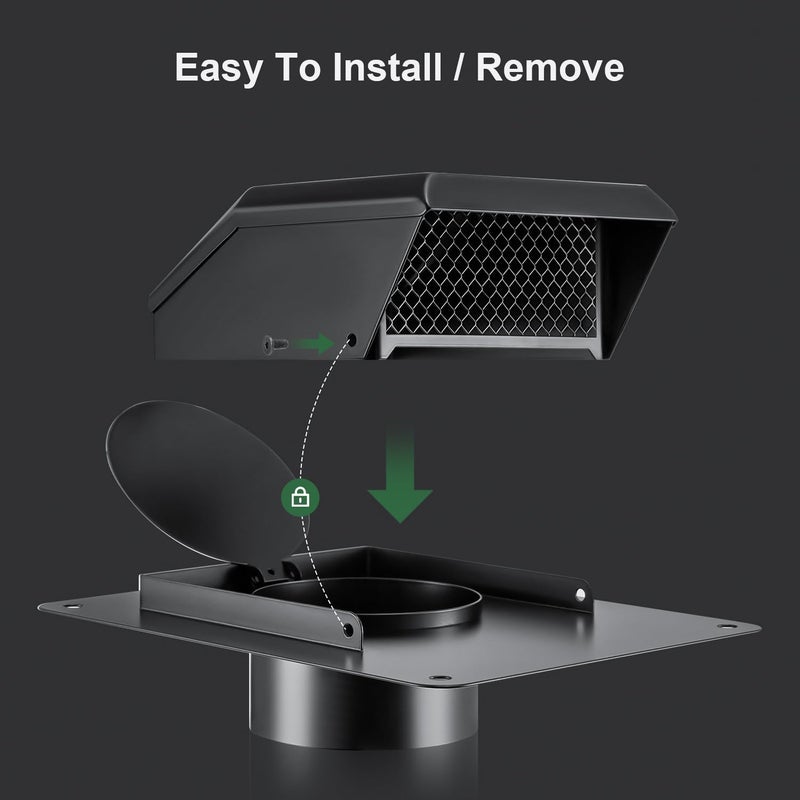 GROWNEER Roof Vent 4 Inch, Removable Roof Vent for Houses, Galvanized Steel Roof Exhaust Vent for Ventilation System-with Damper, Rainproof and Snowproof - Image 2